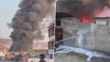Gas Cylinder Explosion in Jaipur: One Killed As LPG Blast Leads to Massive Blaze in Near Vidhyadhar Nagar Mandir Circle; Disturbing Video Surfaces
